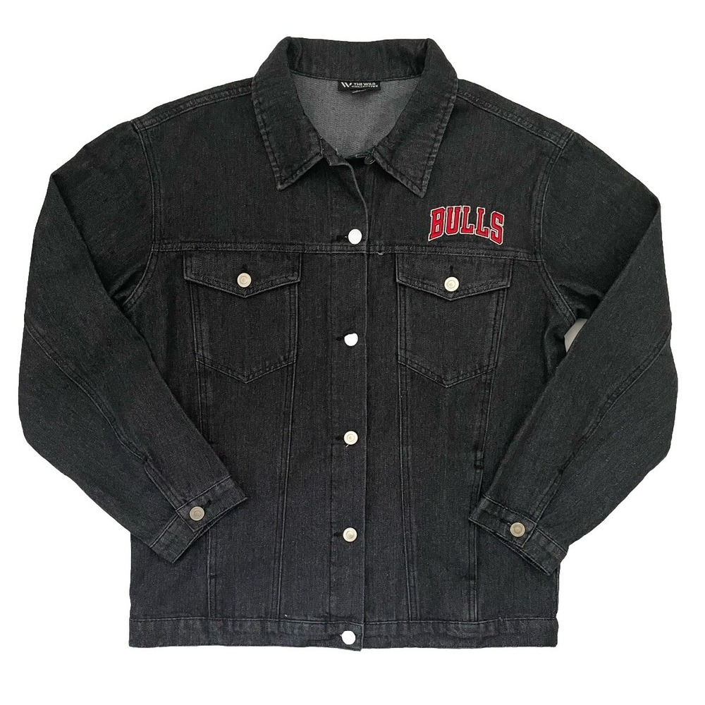 Chicago Bulls Womens Size 2XL Black Patch Denim Button-Up Jacket Wild Collective